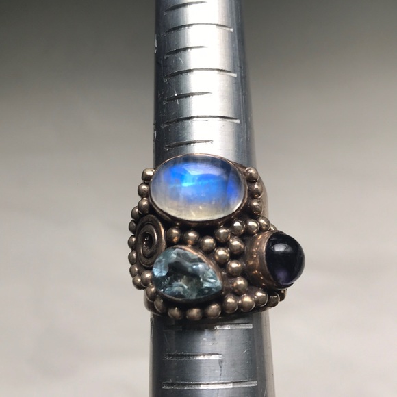 Moonstone, aquamarine, & amethyst silver ring - Picture 2 of 8